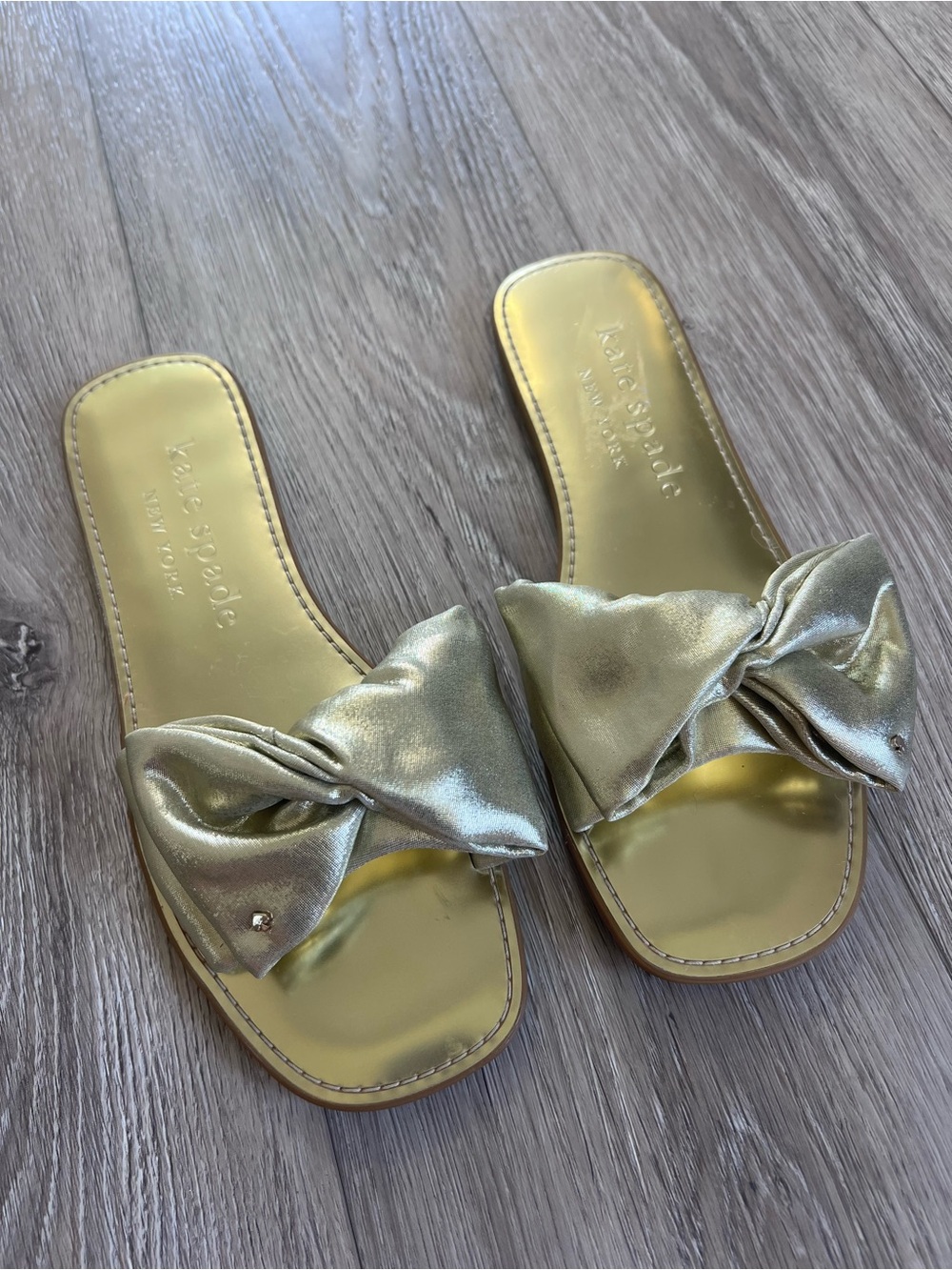 Kate Spade Metallic Gold Bikini Slide Sandals - Picture 10 of 14